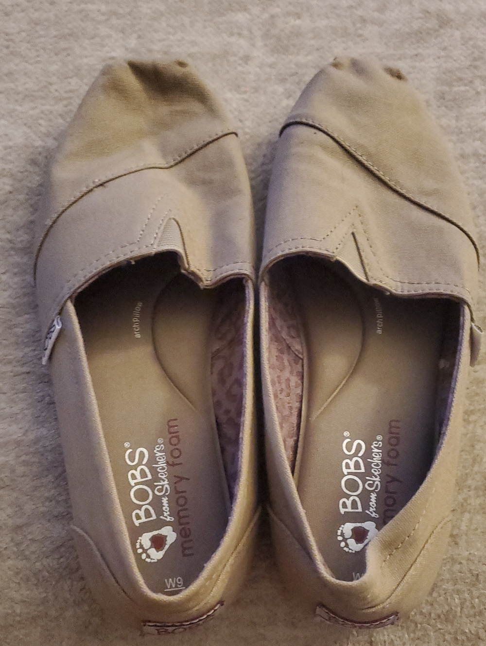 Skechers BOBS Women's Tan Slip-On Memory Foam Flats